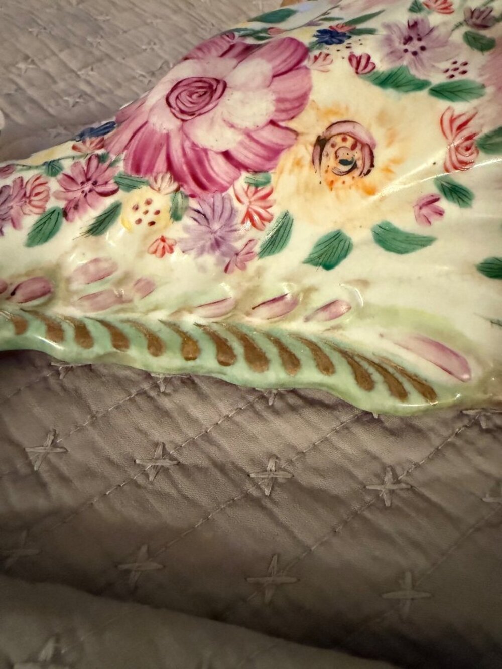 Antique French Cornucopia Shaped Hand-painted Floral Wall Vase Decorative - Picture 15 of 15